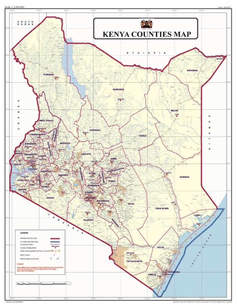 The Map of Kenya With Counties